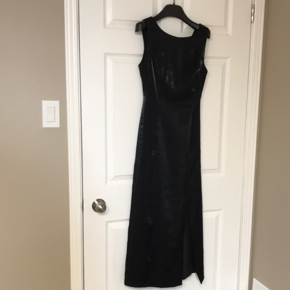 Vintage Black / Charcoal Silver Metallic Maxi Dress; Shimmery; Cutout Back; Sz 2 - Picture 4 of 16